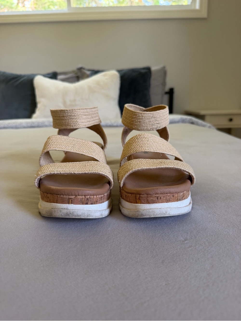 Beige Strappy Cork Platform Sandals